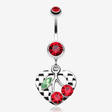 Charming Cherry Heart Belly Ring-Red
